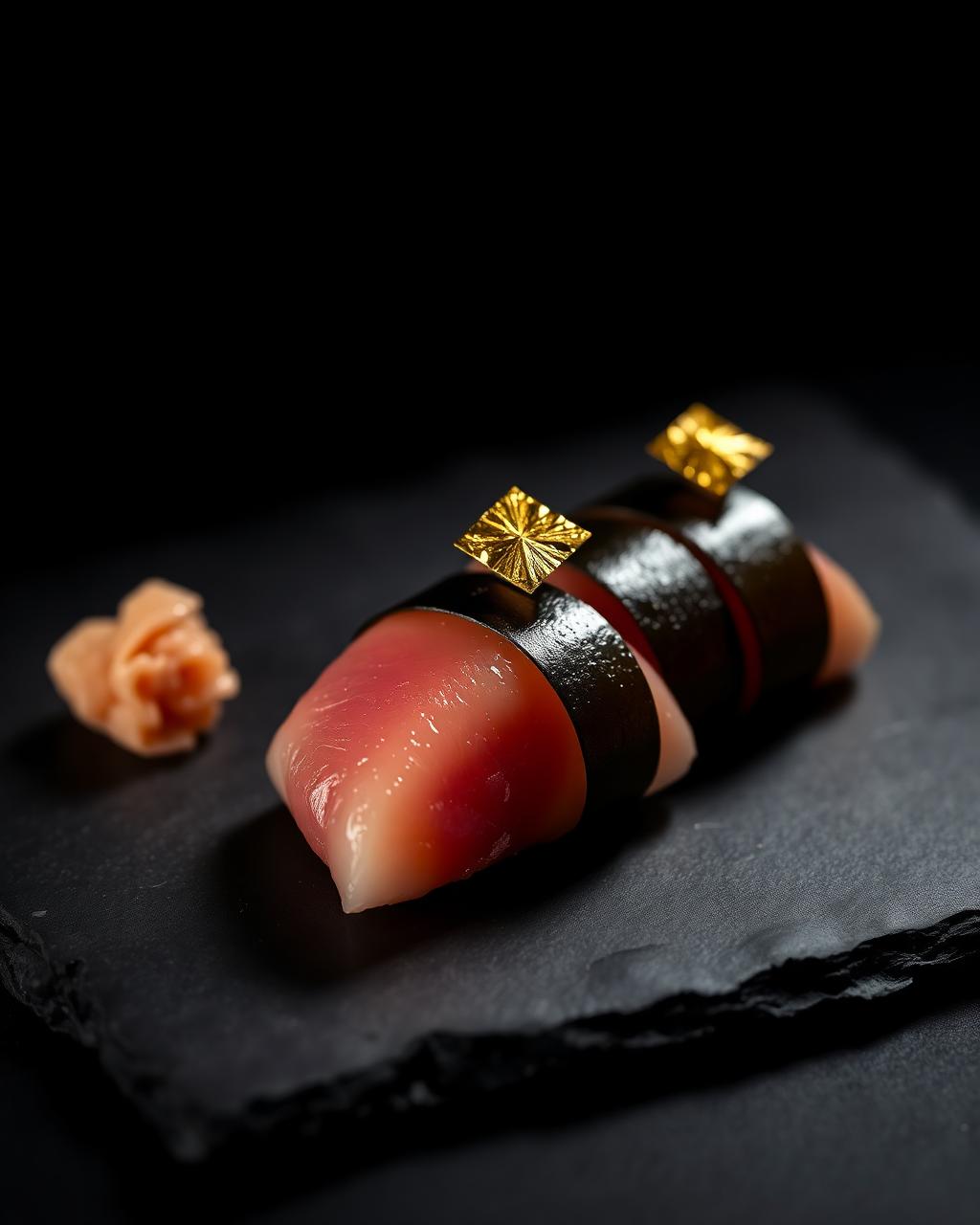 Nigiri de atún toro con lámina de oro de 24 quilates en el restaurante japonés Mifune de Zaragoza